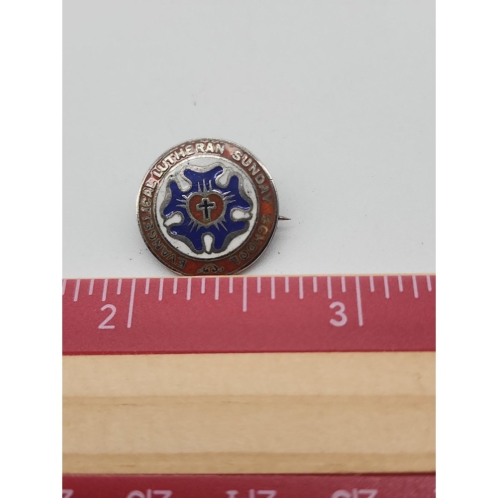 Vintage Antique Lutheran Sunday School Pin Enamel Brooch Religious Faith - Picture 3 of 3